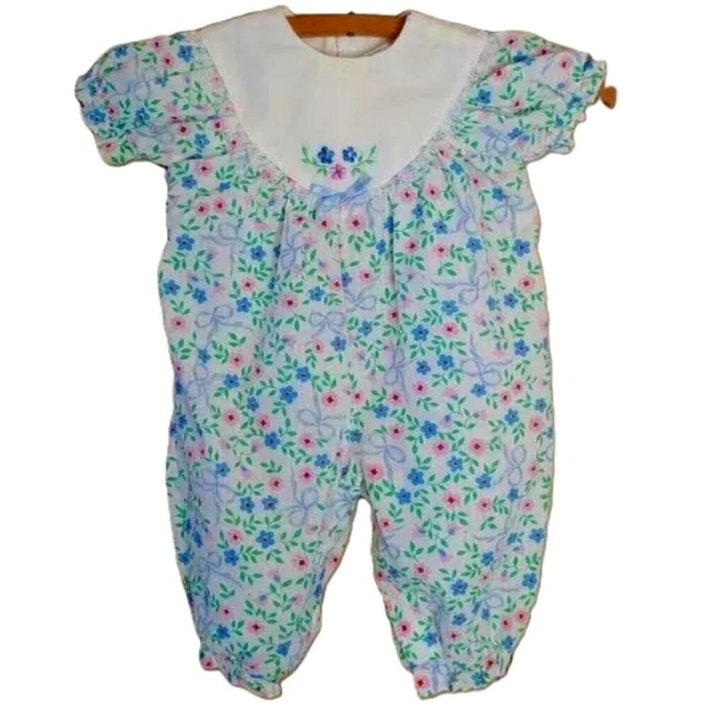 Vintage Baby One Piece Overall Yoke Front Floral Print MIC MAC DISTRIBUTORS INC‎
